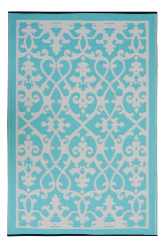 Fab Habitat 4-Feet by 6-Feet Venice Indoor/Outdoor Rug, Cream and Turquoise