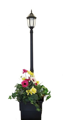 Solar LED Lamp Post and Planter – Aluminum Solar Light in Black Product SKU: SO30105