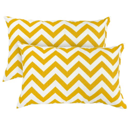 Greendale Home Fashions Rectangle Indoor/Outdoor Accent Pillows, Yellow Zig Zag, Set of 2