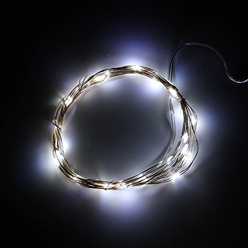 DVW Multi-Color 3M/10ft 30 LED Mini Silver Wire Fairy Light String AA Battery Operated, Ultra Thin String Wire Lights for Valentine’s Day Birthday Festival Kid’s LED Gift, DIY LED Starry Lights XMAS festival(Cool White)