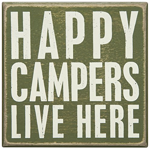 Primitives by Kathy Wood Box Sign, 5-Inch by 5-Inch, Happy Campers