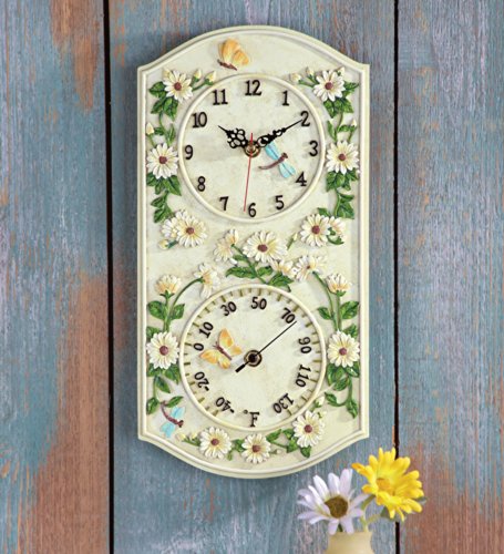 2-In-1 Sunflower Outdoor Clock And Temp Gauge