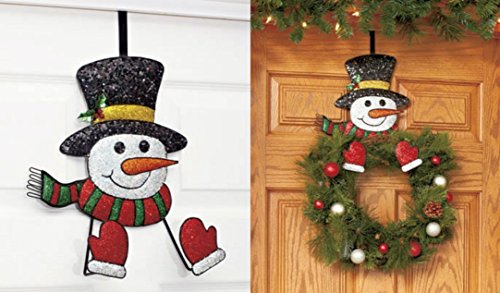 Snowman Wreath Hanger Decor Holiday Christmas Wall Hanging Metal Over Door Rack Hook