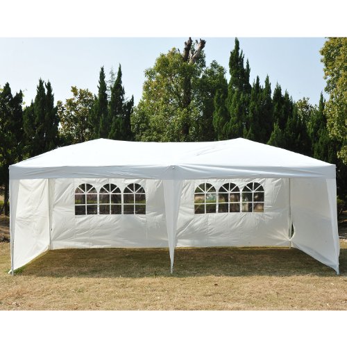 Outsunny 10′ x 20′ Easy Pop Up Canopy Party Tent – White w/ 4 Removable Sidewalls