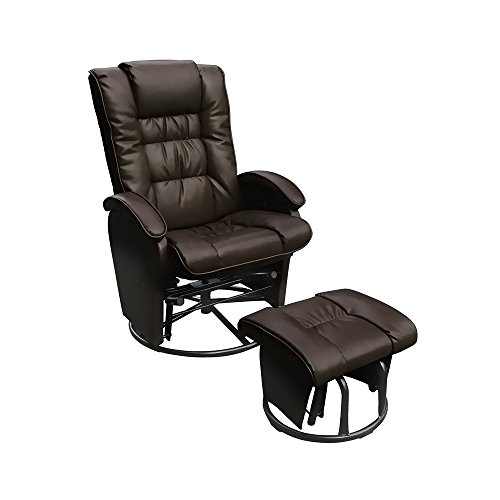 Dezmo Home Décor Furniture Set Push Back Reclinerr, Glider Rocker with Swivel, and Brake Includes FREE Ottoman, with Dark Brown Bonded Leather