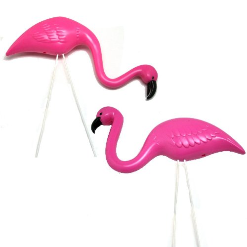 2 small Pink FLAMINGO mini Lawn Ornaments YARD art decor