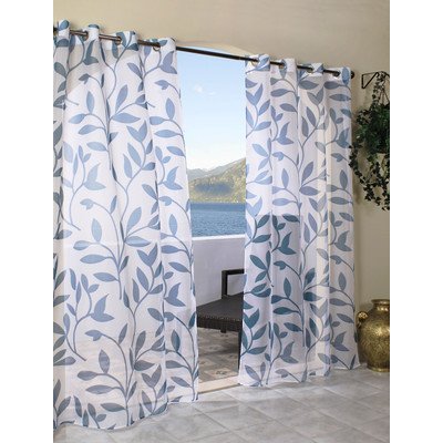 Outdoor Decor Escape Leaf Outdoor Grommet Curtain Panel-Blue, 54 x 96″