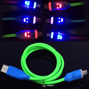 Liroyal Color Changed?LED Light Smile Face Micro USB Data Sync Charger Cable For Samsung HTC (Blue)
