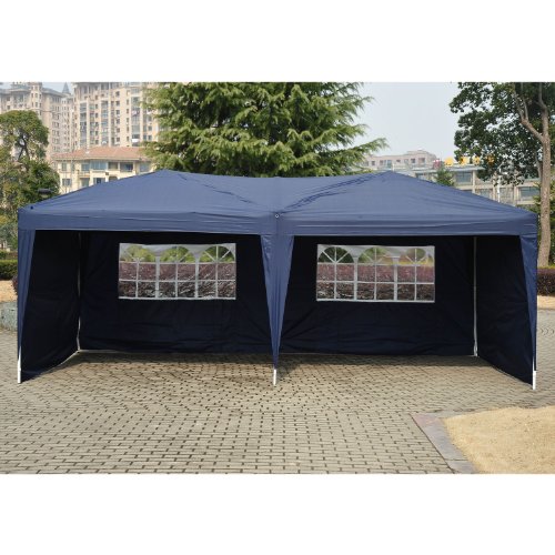 Outsunny 10′ x 20′ Easy Pop Up Canopy Party Tent – Navy Blue w/ 4 Removable Sidewalls