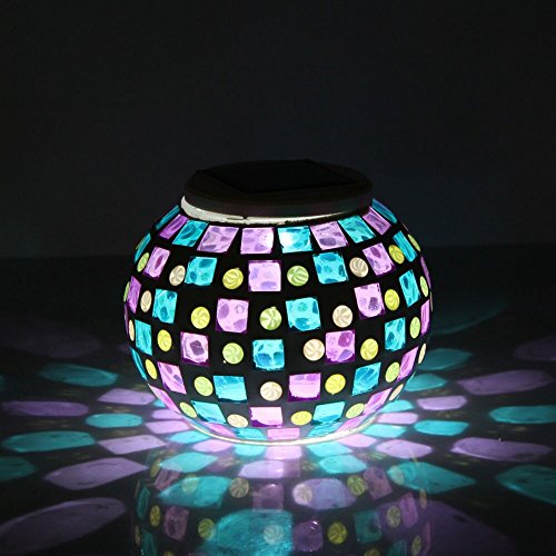 Hallomall™ Color Changing Mosaic Garden Solar Light, Waterproof/ Weatherproof Crystal Glass Globe Ball Table Flameless Light Lamp for Garden, Patio, Party, Yard, Outdoor/ Indoor Decorations (Glass)