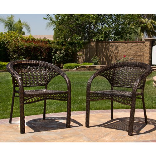 Set of (2) Elegant Outdoor Wicker Armchairs Weather Proof Patio Furniture