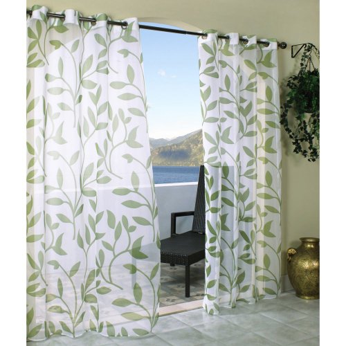 Outdoor Decor Escape Leaf Outdoor Grommet Curtain Panel-Green, 54 x 96″