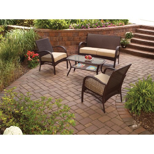 WICKER PATIO FURNITURE 4 PIECE MAINSTAYS INCLUDES CUSHIONS