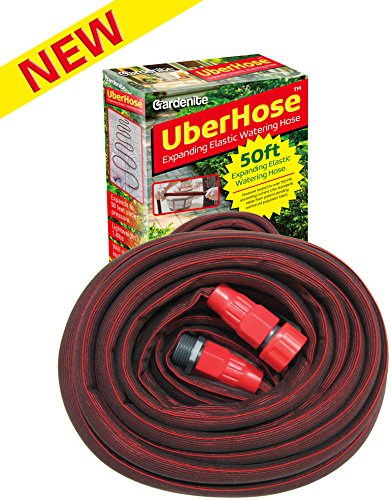 New! – Uberhose™ – 50ft Expanding Elastic Flat Garden Watering Hose. Made From Expandable Rubber. Backed By the Trusted Gardenite® 100% Customer Satisfaction Guarantee!