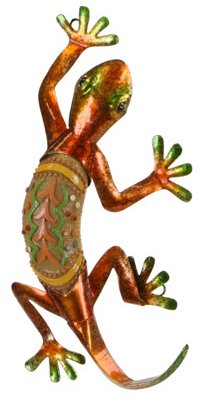 Southwest Gecko Metal Wall Sculpture Plaque, 10-inch, Full Bodied, Wall Art (Red)