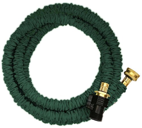 Jhose Expandable Green Water Hose, 75 feet Expanded Length (24.75′ Compressed Length), 3/4″ GHT Brass Connectors for Durability