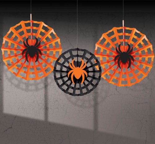 Shindigz Halloween Spider Web with Spiders Fan Decorations