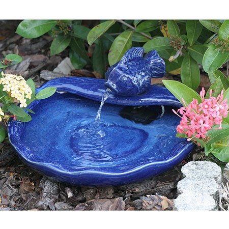 Smart Solar 21372R01 Ceramic Solar Koi Fountain, Blue Glazed Finish