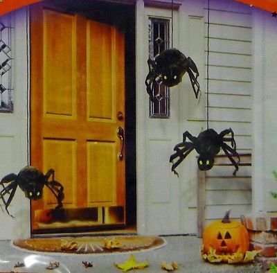 Brand NEW Halloween 3 Hanging Spiders Indoor Outdoor Seasonal Decor 17″ Inches Each Hanging Wall Décor