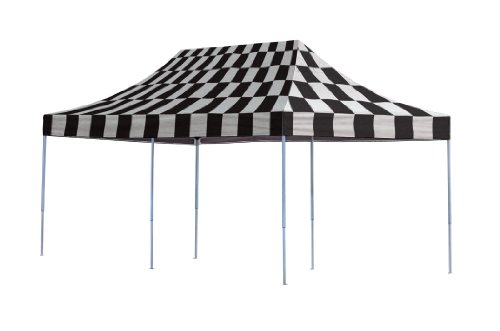 10×20 Straight Leg Pop-up Canopy, Checkered Flag Cover, Black Roller Bag