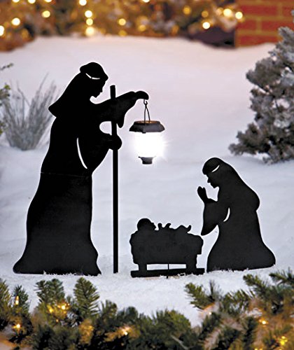 3 Pc Solar Lighted Nativity Scene Silhouette Display Christmas Outdoor Decor Yard Stake Set