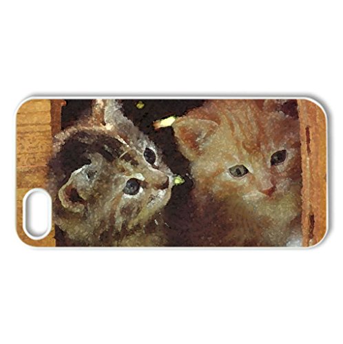 Kittens in a picnic basket – Case Cover for iPhone 5 and 5S (Cats Series, Watercolor style, White)