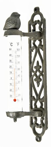 Caffco International Cast Iron Bird Design Outdoor Thermometer