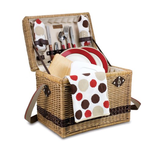 Picnic Time Yellowstone Moka Willow Picnic Basket with Deluxe Service for 2, Brown