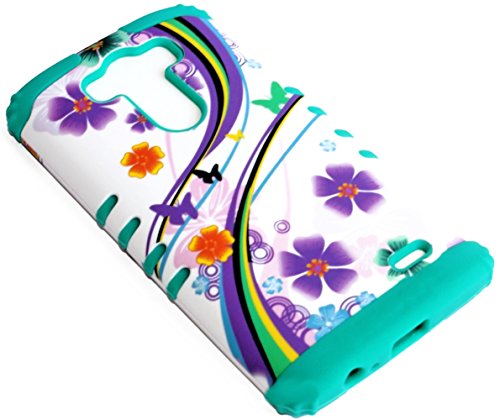 myLife Turquoise Blue + Picket Fence White {Colorful Butterflies and Flowers Design} Dual Layered 3 Piece Case for the LG G3 Smartphone (2 Piece Outer Rubberized Snap On Protector Shell + Internal Silicone SECURE-Grip Bumper Gel)