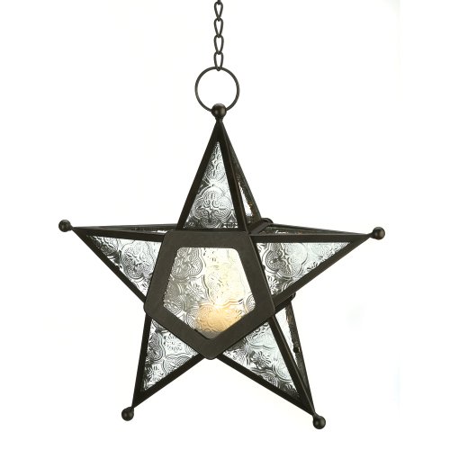 Gifts & Decor Glass Hanging Star Candle Lantern, Clear