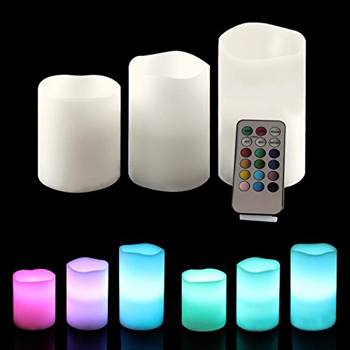 Ohuhu® 3 Pack (4″, 5″, 6″) of Outdoor / Indoor Flameless LED Remote Control Real Wax Candles with Remote and Timer