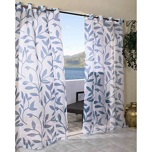 Outdoor Decor Escape Leaf Outdoor Grommet Curtain Panel-Blue, 54 x 84″