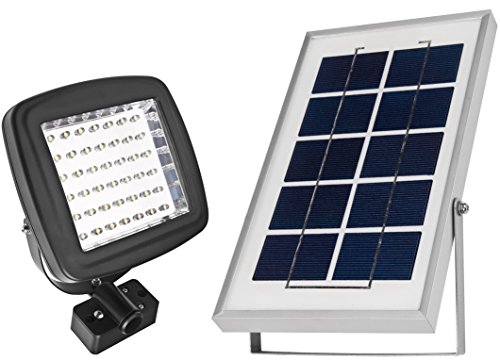 Lithium Battery – MicroSolar 42 LED Outdoor Floodlight — Automatically Working from Dusk to Dawn at Good Sunshine // with Wall Mounted Brackets and Ground Mounted Stakes // Adjustable Light Fixture from Left to Right, Up and Down