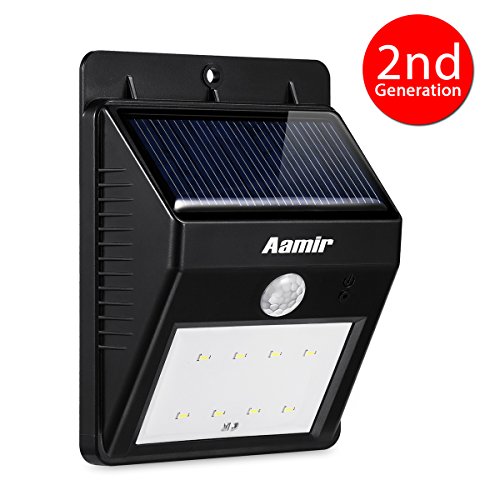 Aamir® Crown C2 Solar Light Outdoor 8 LED Solar Powered Motion Sensor Light Outdoor Waterproof Security Night lights Detector for Yard Garden Porch Wall Patio Garage Deck Front Door (1, 8 LED)