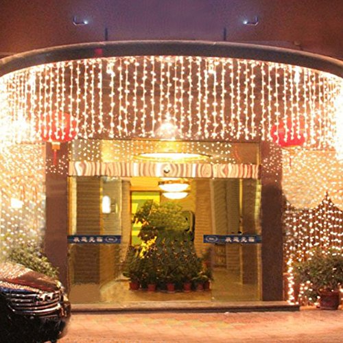 Fuloon 6M x 1M 256 LED Outdoor Party christmas xmas String Fairy Wedding Curtain Light 8 Modes LED Indoor & Outdoor Lights Perfect for Backyards, Gazebos, Patios, Gardens, Pergolas, Decks, City Rooftops, Weddings, Bbq, Dinner Parties, Holidays – Commercial Quality String Light Fixture for Indoor / Outdoor Use (Warm White)