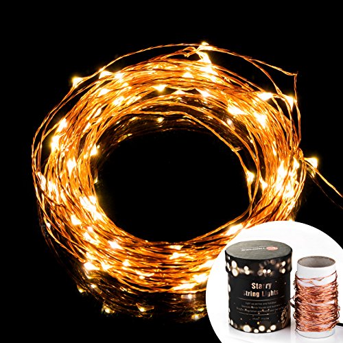 TaoTronics TT-SL032 Indoor and Outdoor Led String Lights Waterproof 100 LED Warm White Color on Copper Wire 33ft LED Starry Light with CE certified 5v Power Adapter For Christmas Wedding and Party(Both Led light and Adapter are WaterProof)