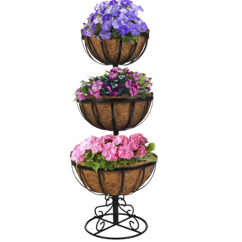 CobraCo 3TFP-B 3-Tier Floor Planter with 12-inch/14-inch/16-inch Baskets