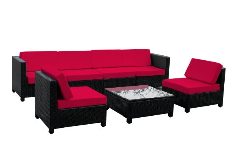 7 pcs Luxury Wicker Patio Sectional Indoor Outdoor Sofa Furniture set – Red Cushion