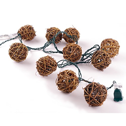 LIDORE®Brown Rattan Balls String Light Set of 10 warm white light for christmas wedding garden Patio and party Incandescent