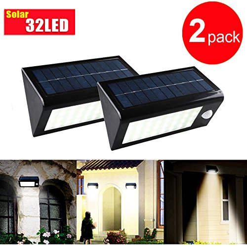 2 X Multi-mode 32 Led Solar Sensor Lights/ Wall Sconces/ Step Lights + 4pcs 18650 Batteries + 1 Screw Driver (Package 3)