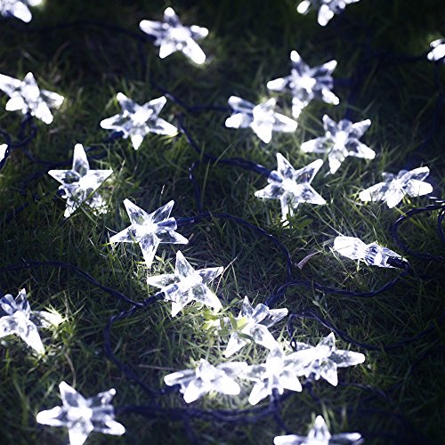 M&T TECH Outdoor Solar String Lights 30 White Star For Garden Patio Lawn Christmas Party Fence Window