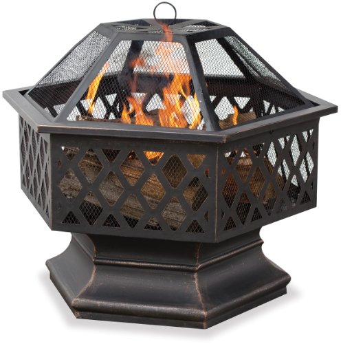 UniFlame Hex Shaped Outdoor Fire Bowl with Lattice, Oil Rubbed Bronze