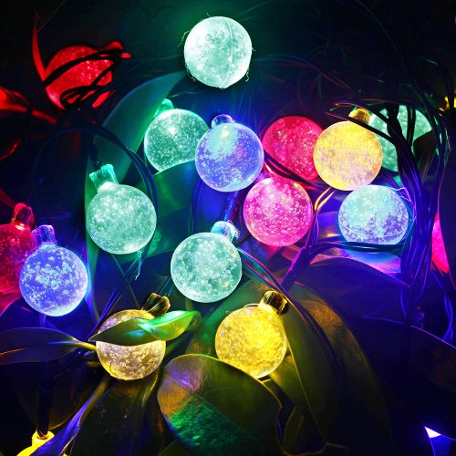 M&T TECH Solar Powered 20 LED Round Ball String Lights For Outdoor Garden Patio Lawn Christmas Party Fence Window-Multi color