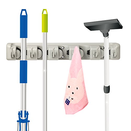 Anybest®Mop and Broom Holder, Wall Mounted Garden Tool Storage Tool Rack Storage & Organization for Your Home, Closet, Garage and Shed, Holds Up To 11 Tools,Superior Quality Tool Rack Holds Mops, Brooms, or Sports Equipment (5-Position)