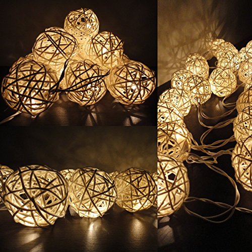 SBX 35 Rattan Balls(4M) Storm Cream White Rattan Ball Fairy String Lights,Warm White- Ideal Wedding, Christmas & Party String Lights Holiday Home Bedroom Use