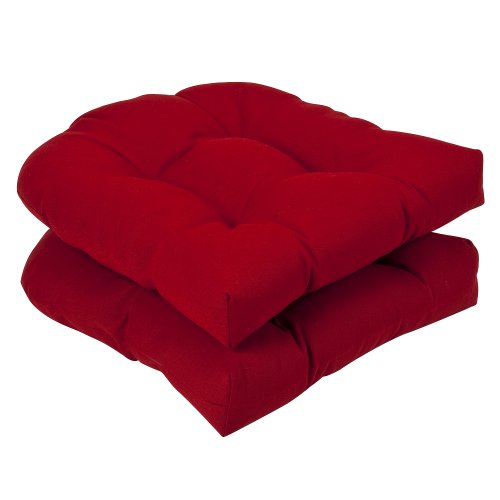 Pillow Perfect Indoor/Outdoor Red Solid Wicker Seat Cushions, 2-Pack