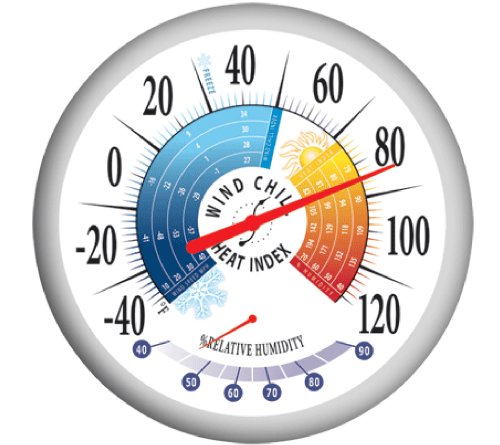 Springfield 90078 Round 13.25inch Outdoor Thermometer with Wind Chill-Heat Index and  Hygrometer