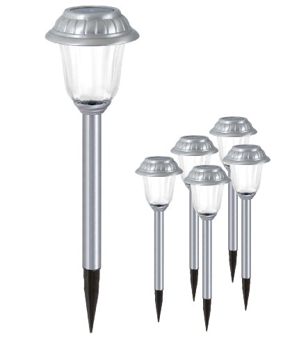 EZSolar MS14Mc-R2-SS-6  2X Brighter Stainless Steel Pathway Light, Set of 6