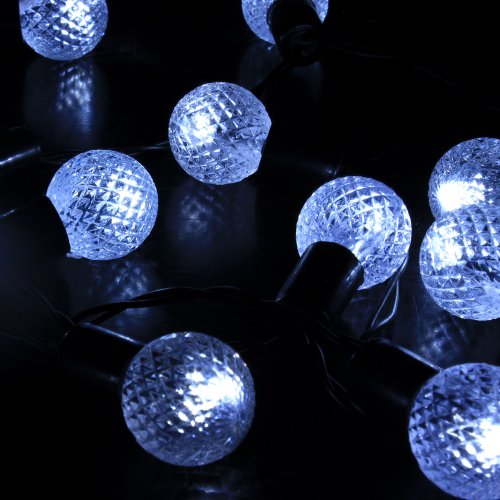M&T TECH 30 Round Ball Christmas Lights Outdoor Solar String Lights For Patio Party Garden Lawn Fence pergolas-White