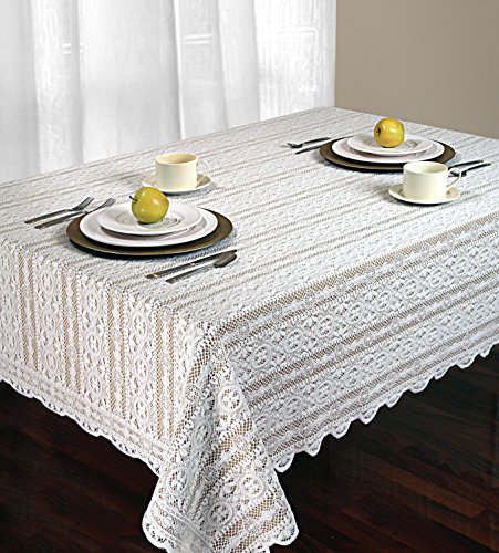 Regal Home Collections Arbor Lace Oblong Tablecloth, 60 by 104-Inch, White